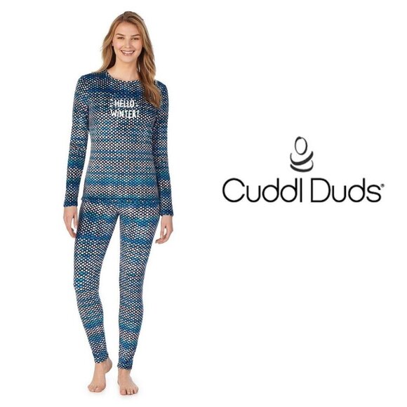 Cuddl Duds Womens Blue Winter Long Sleeve Pajamas Loungewear 2 Pc Set Sz S New - Picture 5 of 11
